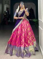 Jacquard Silk Rani Pink Traditional Wear Zari Work Ready To Wear Lehenga Choli